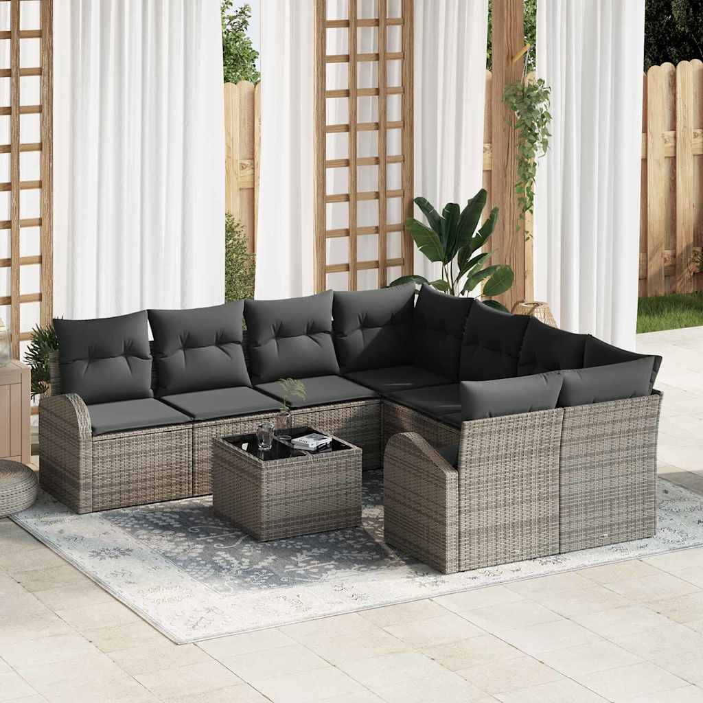 9-Teiliges Garten-Sofa-Set Mit Kissen In Aus Poly Rattan