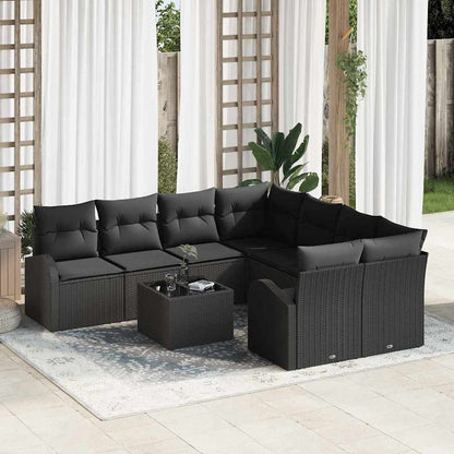 9-Teiliges Garten-Sofa-Set Mit Kissen In Aus Poly Rattan