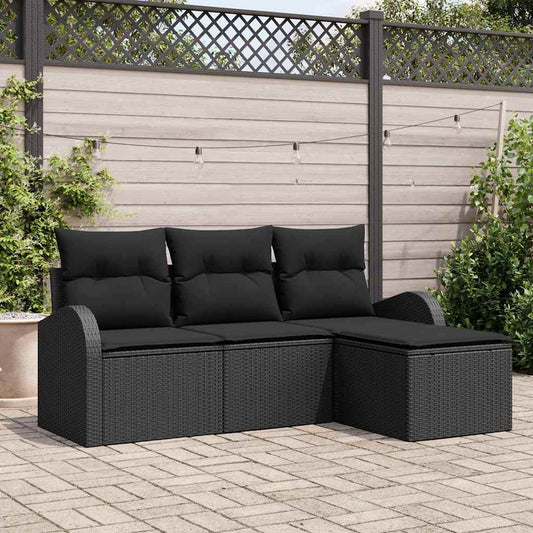 4-Teiliges Garten Sofa Set Mit Kissen Poly Rattan