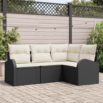 5-Teilige Garten-Sofa-Set Mit Kissen Schwarz Poly-Rattan