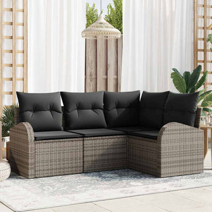 5-Teilige Garten-Sofa-Set Mit Kissen Schwarz Poly-Rattan