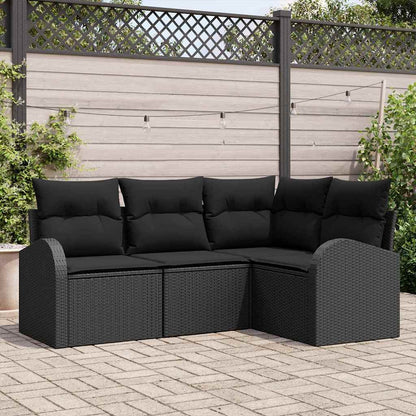 5-Teilige Garten-Sofa-Set Mit Kissen Schwarz Poly-Rattan