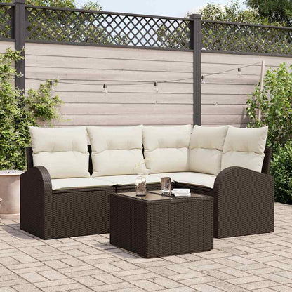 5-Teilige Garten-Sofa-Set Mit Kissen Schwarz Poly-Rattan