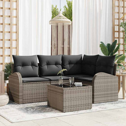 5-Teilige Garten-Sofa-Set Mit Kissen Schwarz Poly-Rattan
