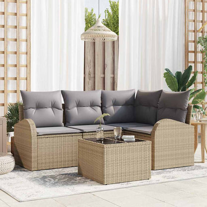 5-Teilige Garten-Sofa-Set Mit Kissen Schwarz Poly-Rattan