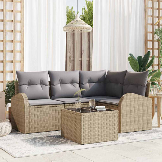 5-Teilige Garten-Sofa-Set Mit Kissen Schwarz Poly-Rattan