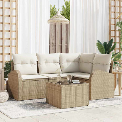 5-Teilige Garten-Sofa-Set Mit Kissen Schwarz Poly-Rattan