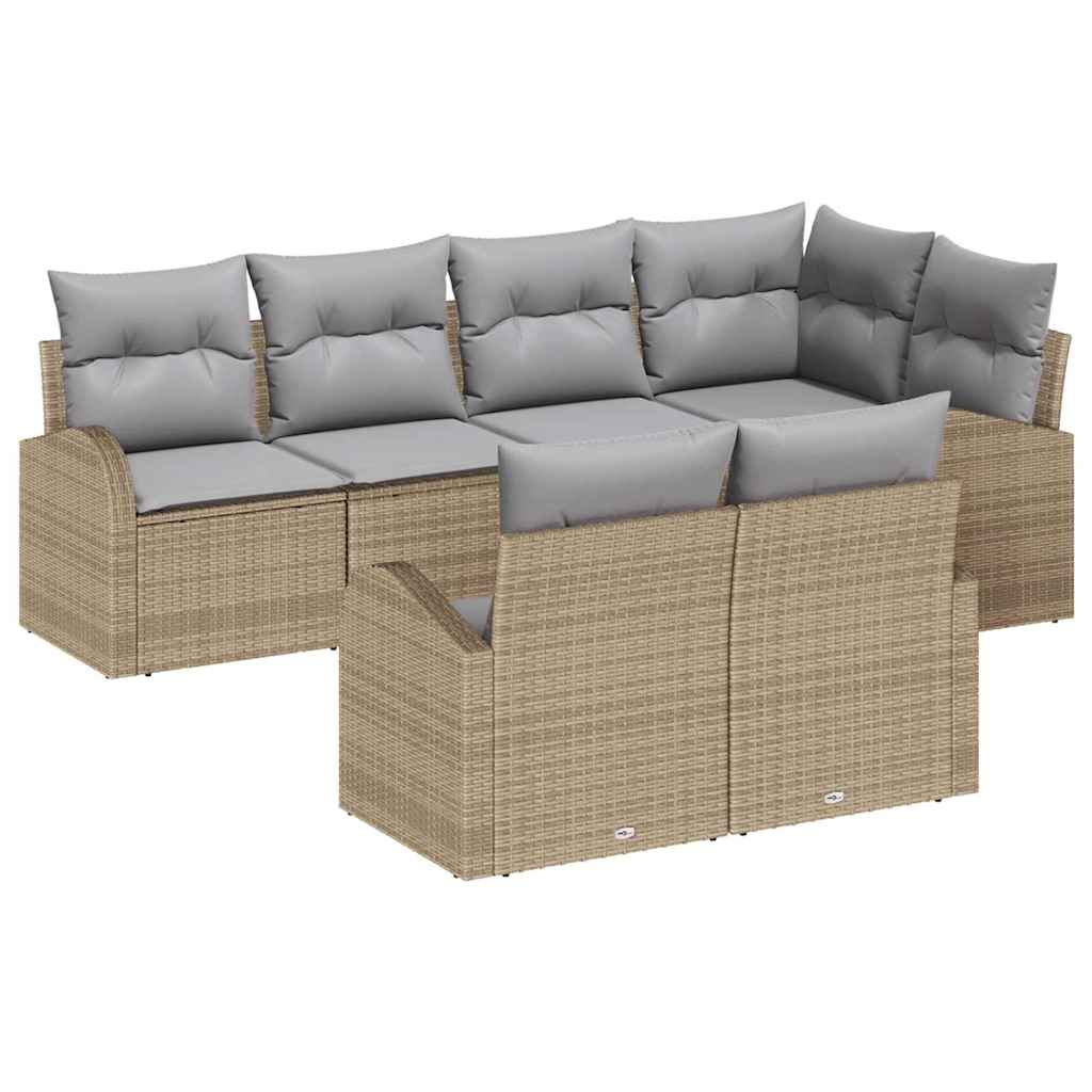 7-Teiliges Garten Sofa Set Mit Kissen Poly Rattan