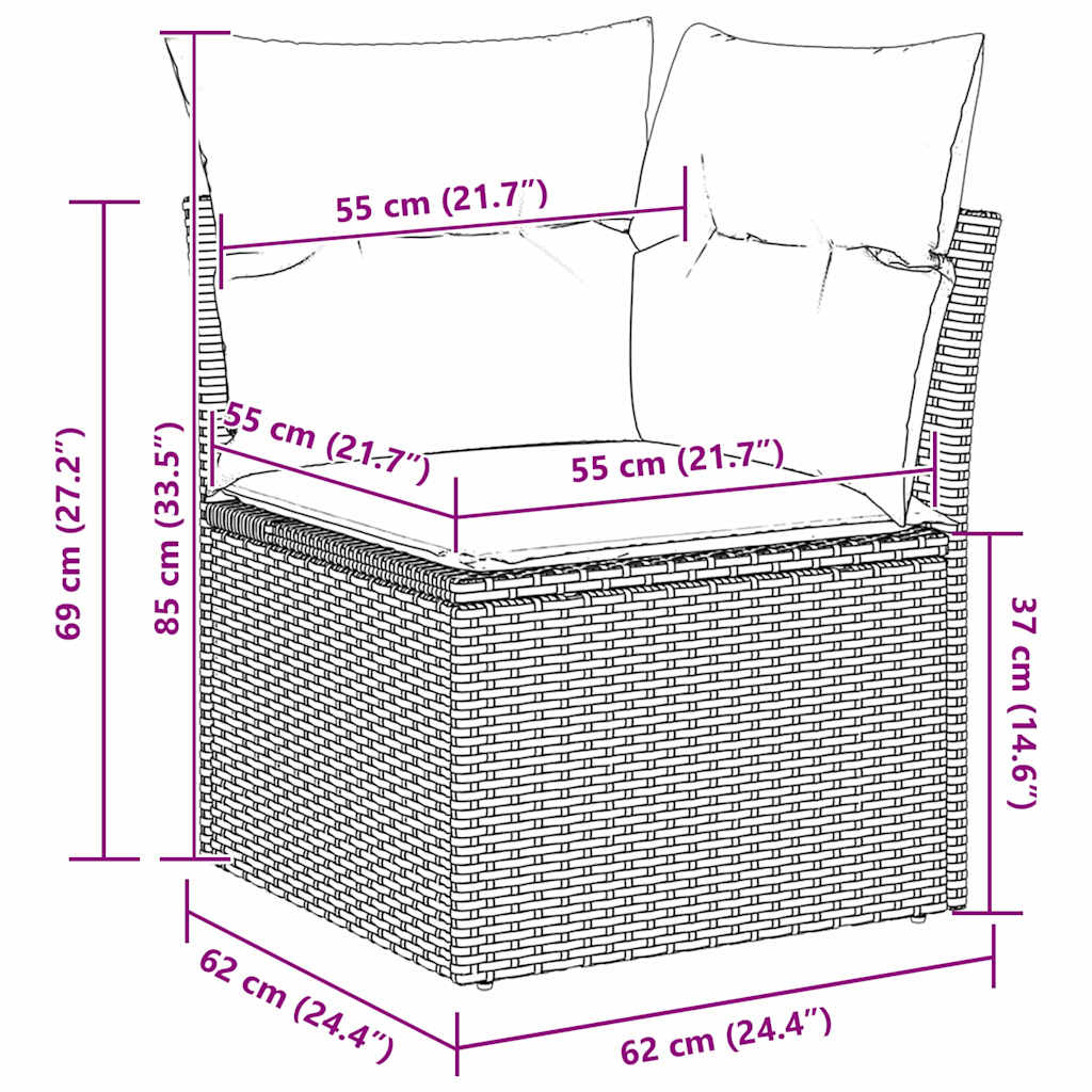 7-Teiliges Garten Sofa Set Mit Kissen Poly Rattan