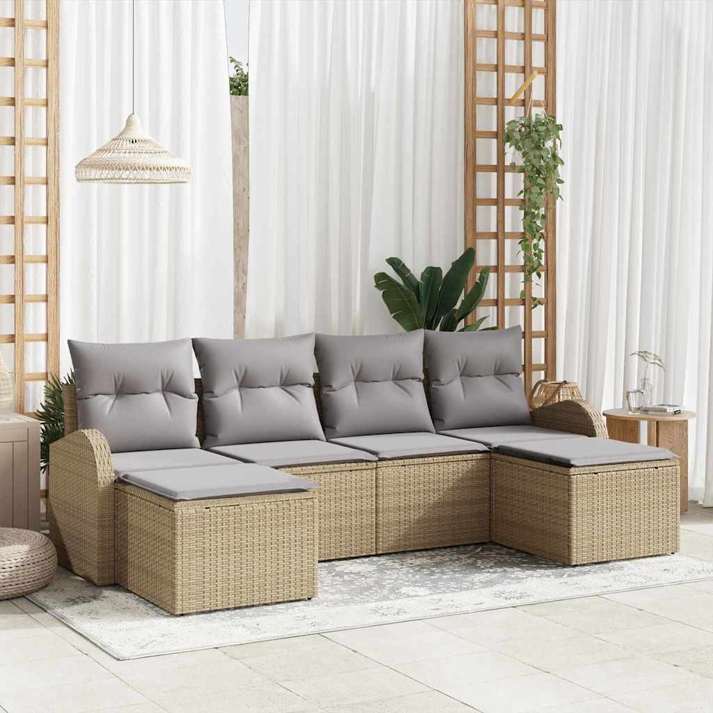 6-Teiliges Garten-Sofaset Mit Kissen Es Poly-Rattan