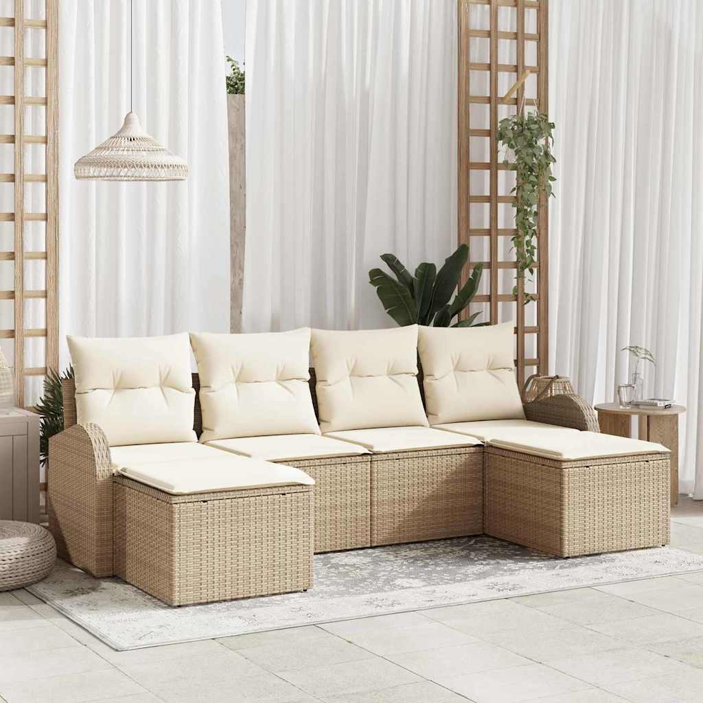 6-Teiliges Garten-Sofaset Mit Kissen Es Poly-Rattan