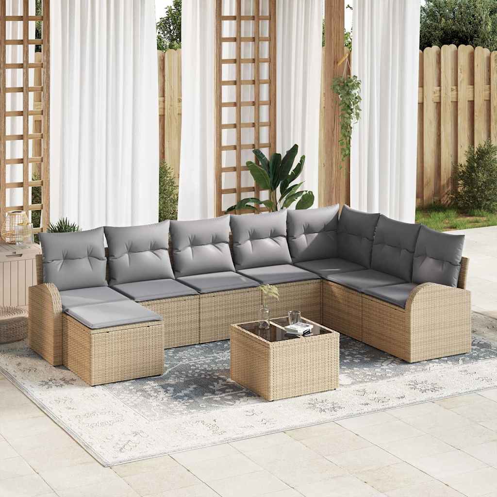 9-Teiliges Garten-Sofa-Set Mit Kissen Schwarz Poly-Rattan