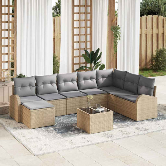 9-Teiliges Garten-Sofa-Set Mit Kissen Schwarz Poly-Rattan
