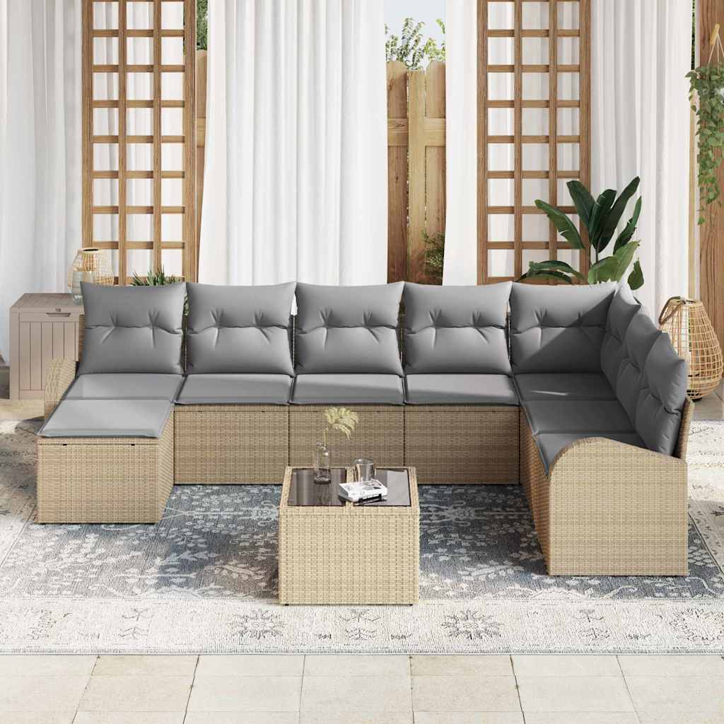 9-Teiliges Garten-Sofa-Set Mit Kissen Schwarz Poly-Rattan