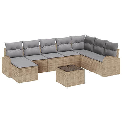 9-Teiliges Garten-Sofa-Set Mit Kissen Schwarz Poly-Rattan
