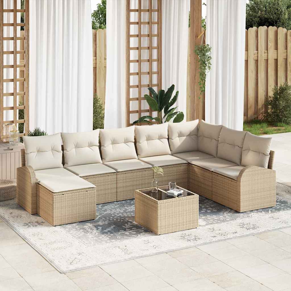 9-Teiliges Garten-Sofa-Set Mit Kissen Schwarz Poly-Rattan