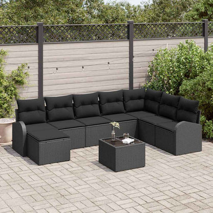 9-Teiliges Garten-Sofa-Set Mit Kissen Schwarz Poly-Rattan