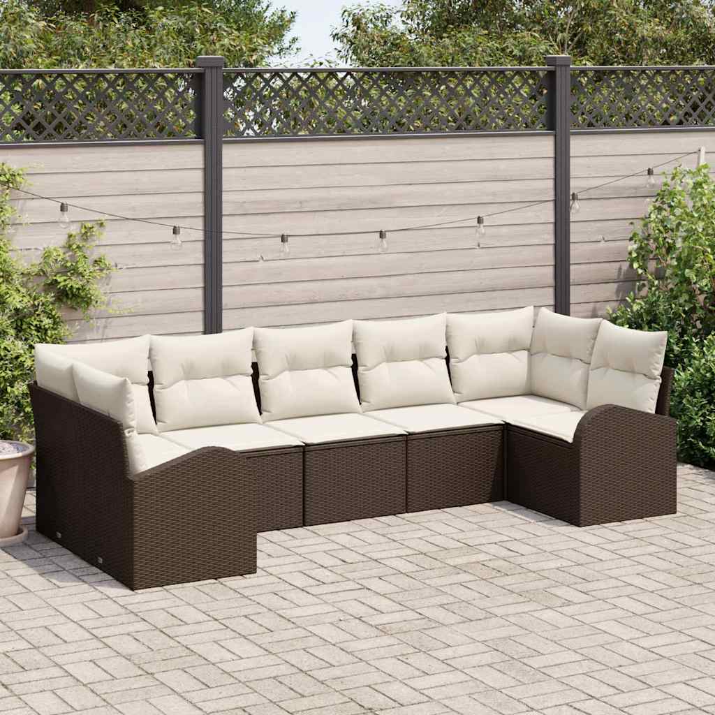 7-Teiliges Garten Sofa Set Mit Kissen Poly Rattan