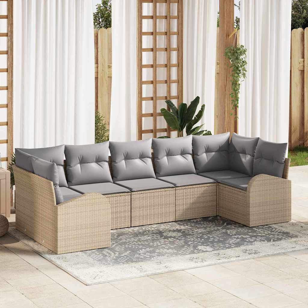 7-Teiliges Garten Sofa Set Mit Kissen Poly Rattan