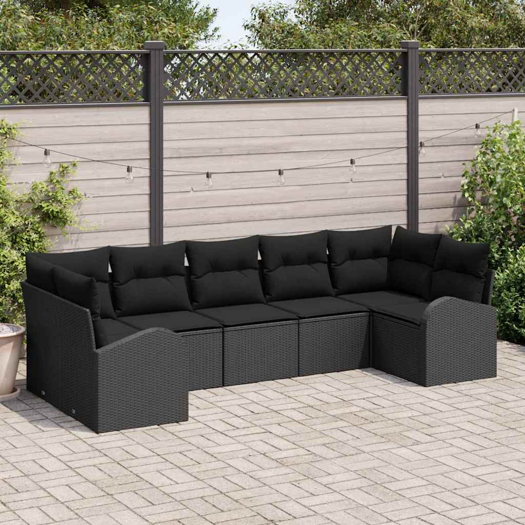 7-Teiliges Garten Sofa Set Mit Kissen Poly Rattan
