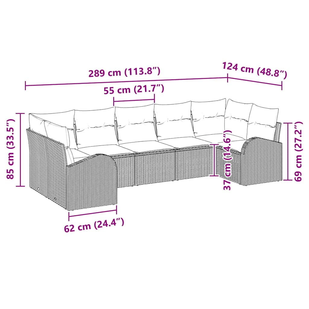 7-Teiliges Garten Sofa Set Mit Kissen Poly Rattan