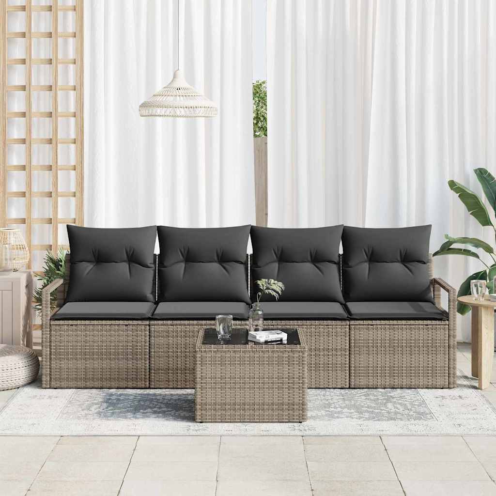 5-Teiliges Garten-Sofa-Set Mit Kissen In Aus Poly Rattan