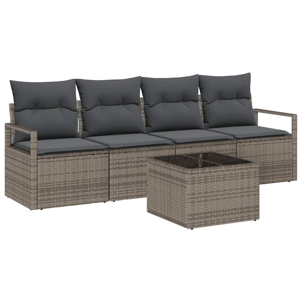 5-Teiliges Garten-Sofa-Set Mit Kissen In Aus Poly Rattan