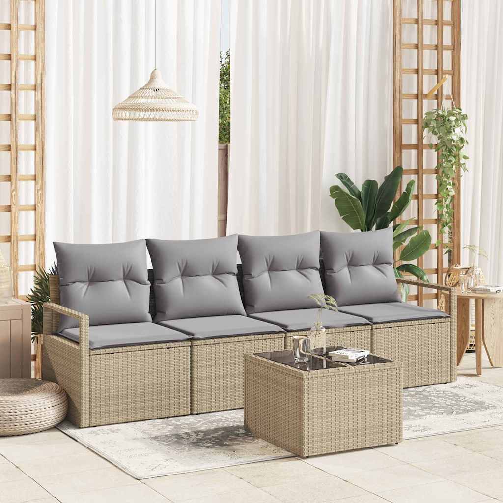 5-Teiliges Garten-Sofa-Set Mit Kissen In Aus Poly Rattan