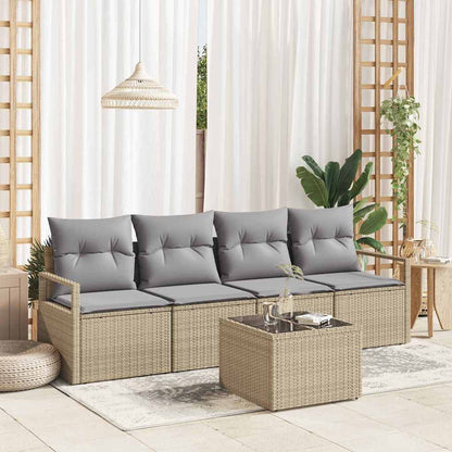 5-Teiliges Garten-Sofa-Set Mit Kissen In Aus Poly Rattan
