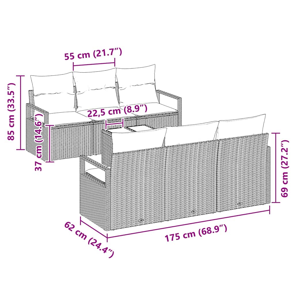 7-Teiliges Garten-Sofa-Set Mit Kissen In Aus Poly Rattan