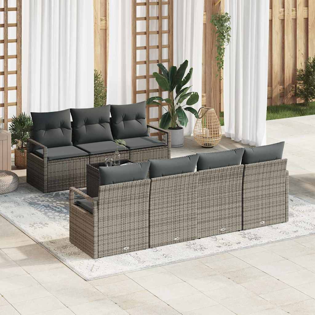 8-Teiliges Garten-Sofaset Mit Kissen, , Poly Rattan