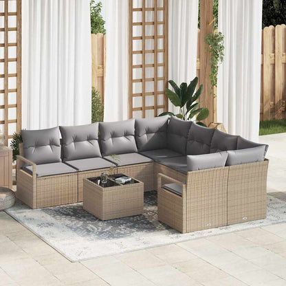 9-Teiliges Garten-Sofa-Set Mit Kissen In Aus Poly-Rattan