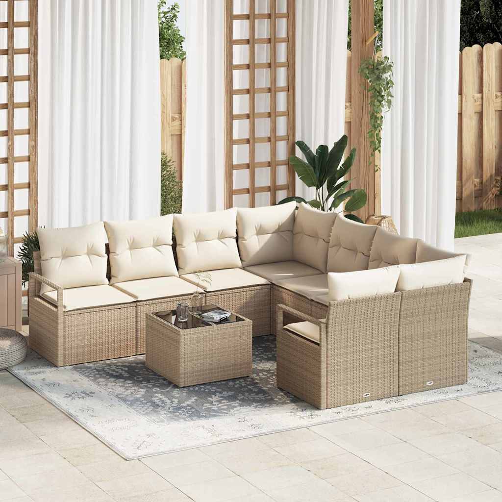 9-Teiliges Garten-Sofa-Set Mit Kissen In Aus Poly-Rattan