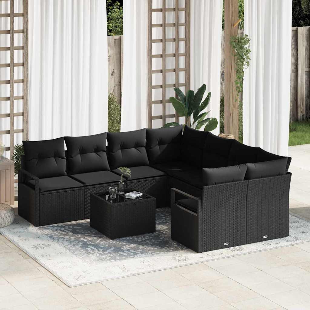9-Teiliges Garten-Sofa-Set Mit Kissen In Aus Poly-Rattan