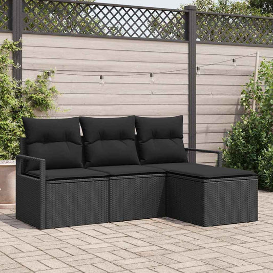 4-Teiliges Garten-Sofa-Set Mit Kissen In Aus Poly Rattan.