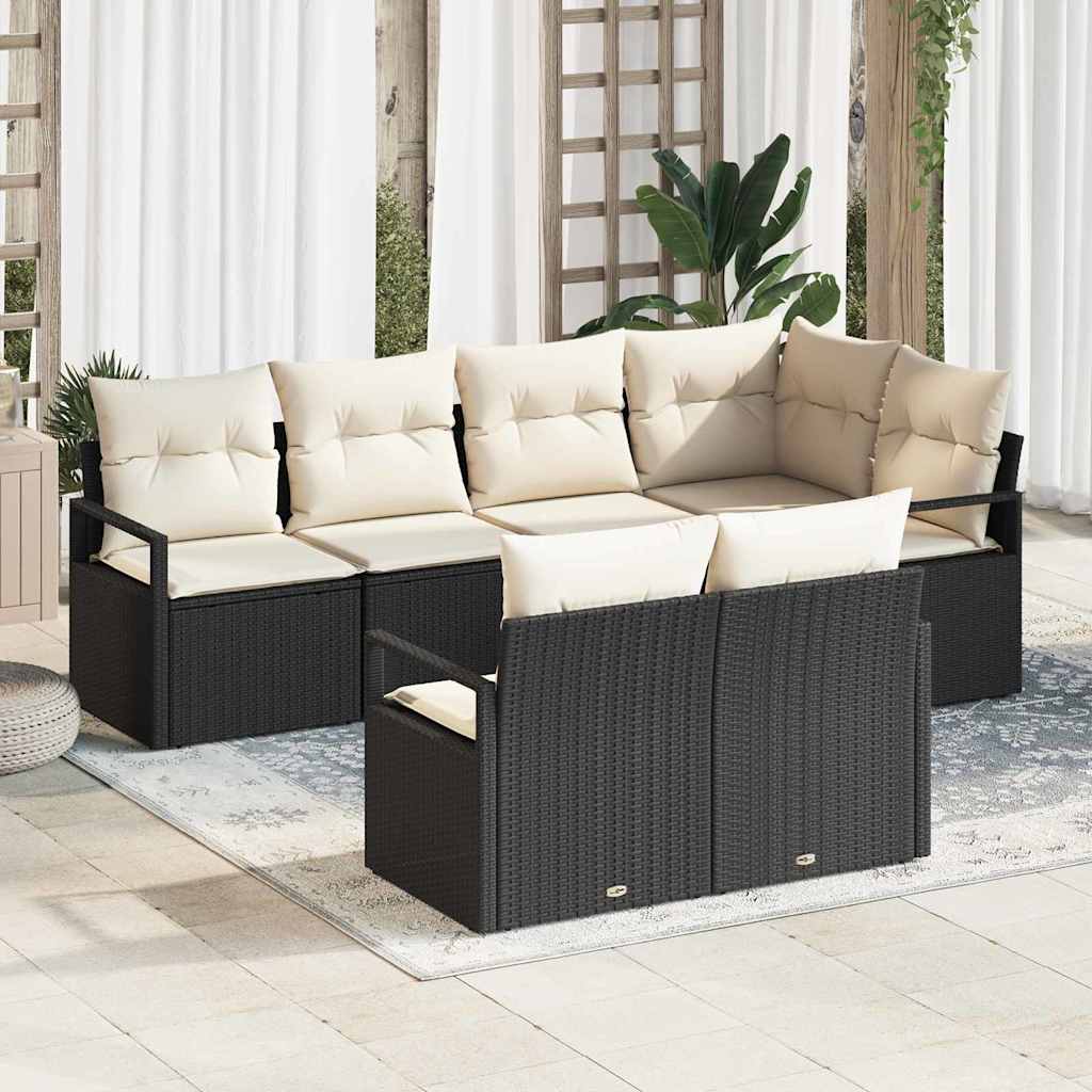 7-Teiliges Garten-Sofa-Set Mit Kissen Poly-Rattan