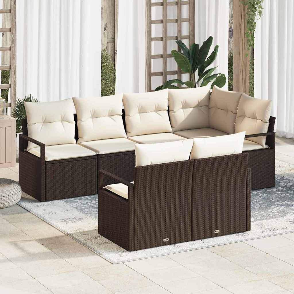 7-Teiliges Garten-Sofa-Set Mit Kissen Poly-Rattan