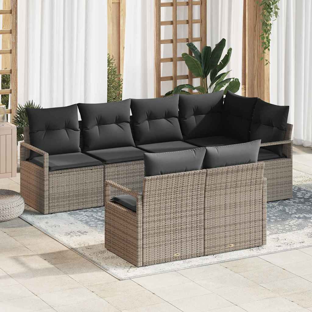 7-Teiliges Garten-Sofa-Set Mit Kissen Poly-Rattan