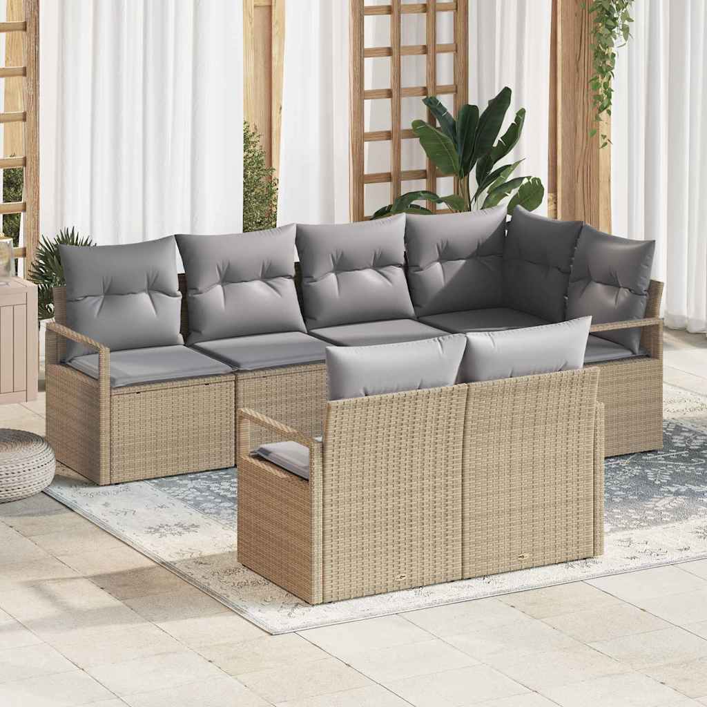 7-Teiliges Garten-Sofa-Set Mit Kissen Poly-Rattan