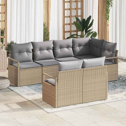 7-Teiliges Garten-Sofa-Set Mit Kissen Poly-Rattan
