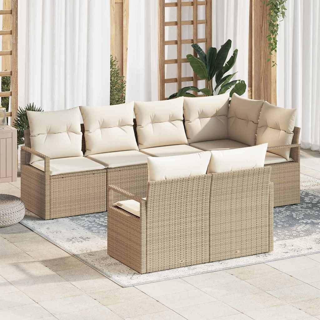 7-Teiliges Garten-Sofa-Set Mit Kissen Poly-Rattan