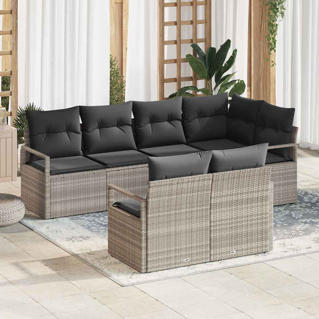 7-Teiliges Garten-Sofa-Set Mit Kissen Poly-Rattan