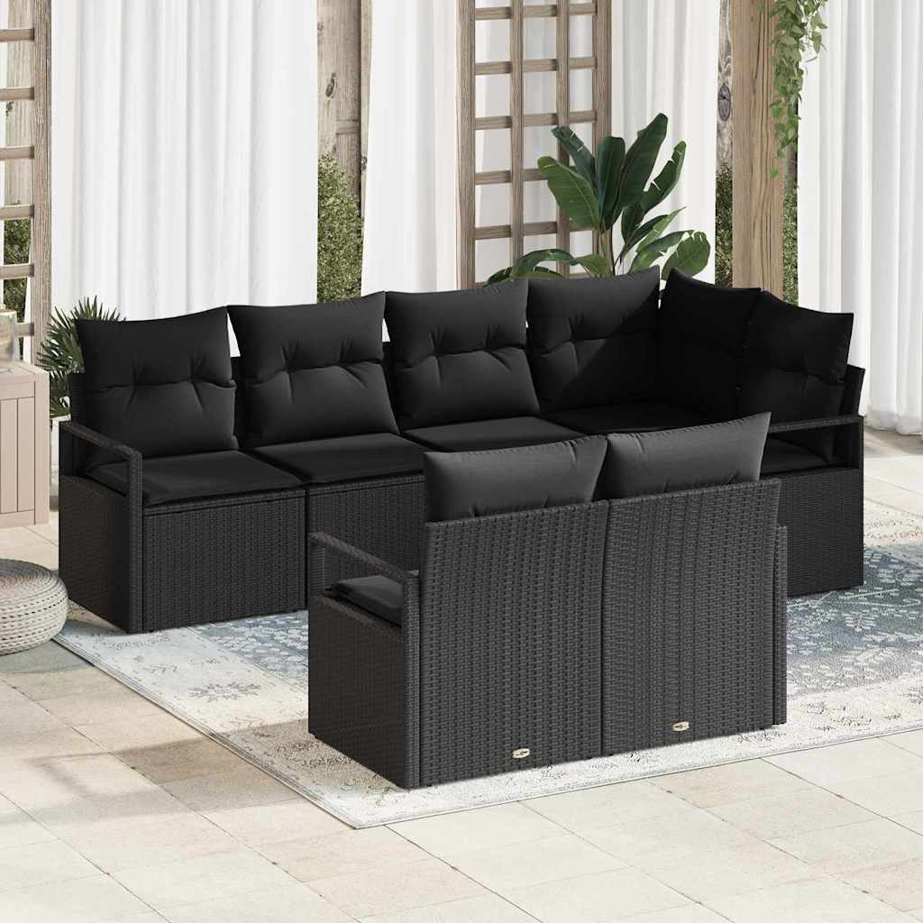 7-Teiliges Garten-Sofa-Set Mit Kissen Poly-Rattan