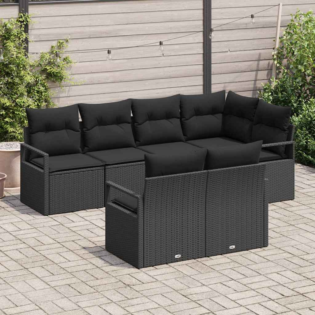 7-Teiliges Garten-Sofa-Set Mit Kissen Poly-Rattan