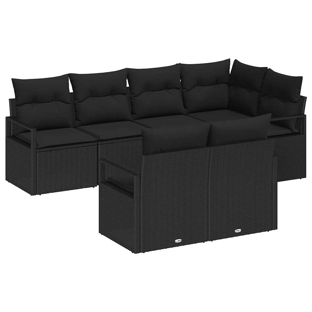 7-Teiliges Garten-Sofa-Set Mit Kissen Poly-Rattan