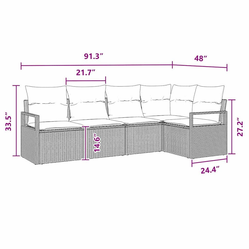 7-Teiliges Garten-Sofa-Set Mit Kissen Poly-Rattan