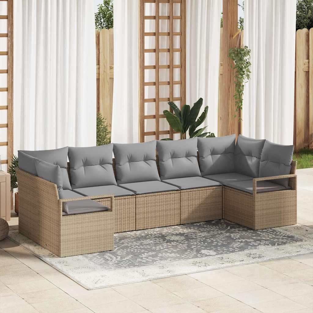 7-Teiliges Garten-Sofa-Set Mit Kissen In Aus Poly-Rattan