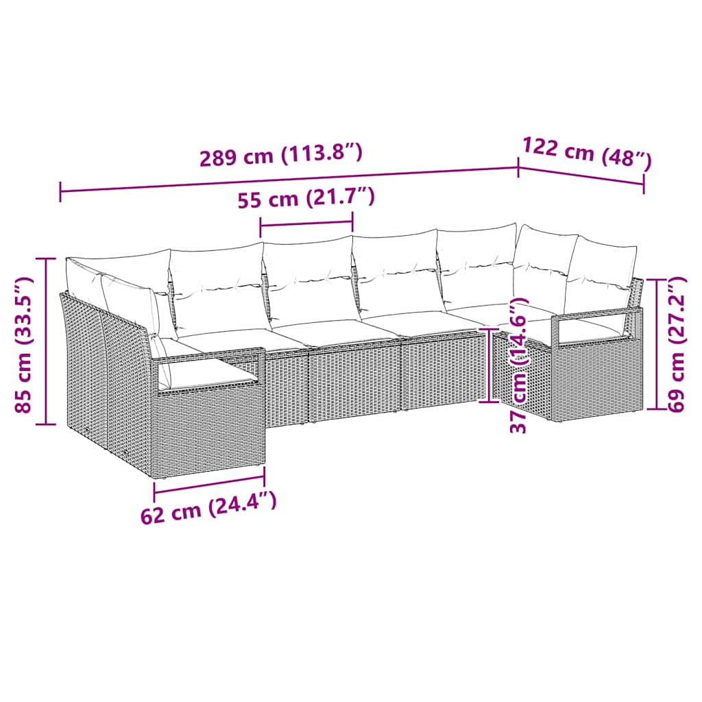 7-Teiliges Garten-Sofa-Set Mit Kissen In Aus Poly-Rattan