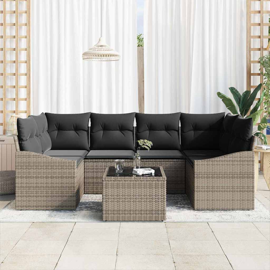 7-Teiliges Garten-Esszimmer-Set Mit Kissen In Aus Poly-Rattan