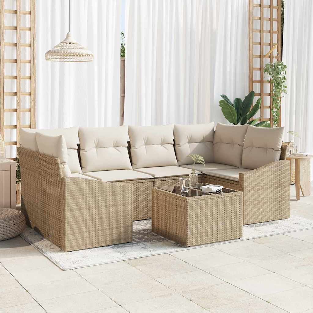 7-Teiliges Garten-Esszimmer-Set Mit Kissen In Aus Poly-Rattan
